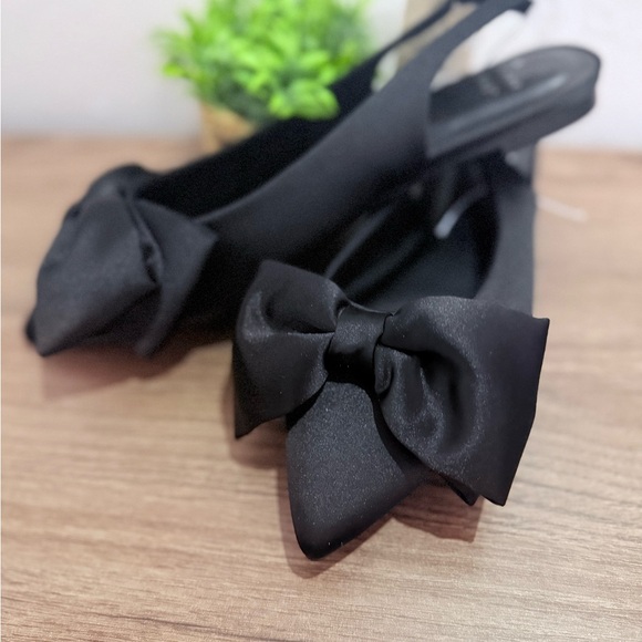 a new day Black Satin Bow Slingback Flats / SIZE 7 - Picture 1 of 3
